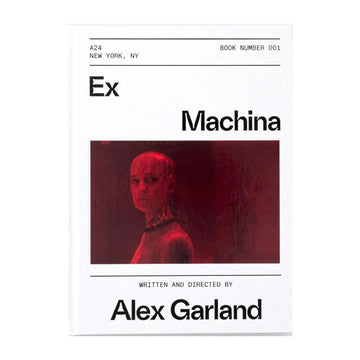 Book cover of sceenplay for movie  'Ex Machina' with a red-themed image and text